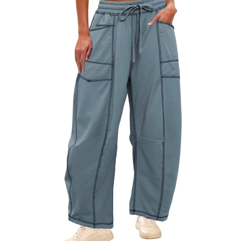 Womens Baggy Barrel Pants Wide Leg Lounge Drawstring Sweatpants with Pockets XXL